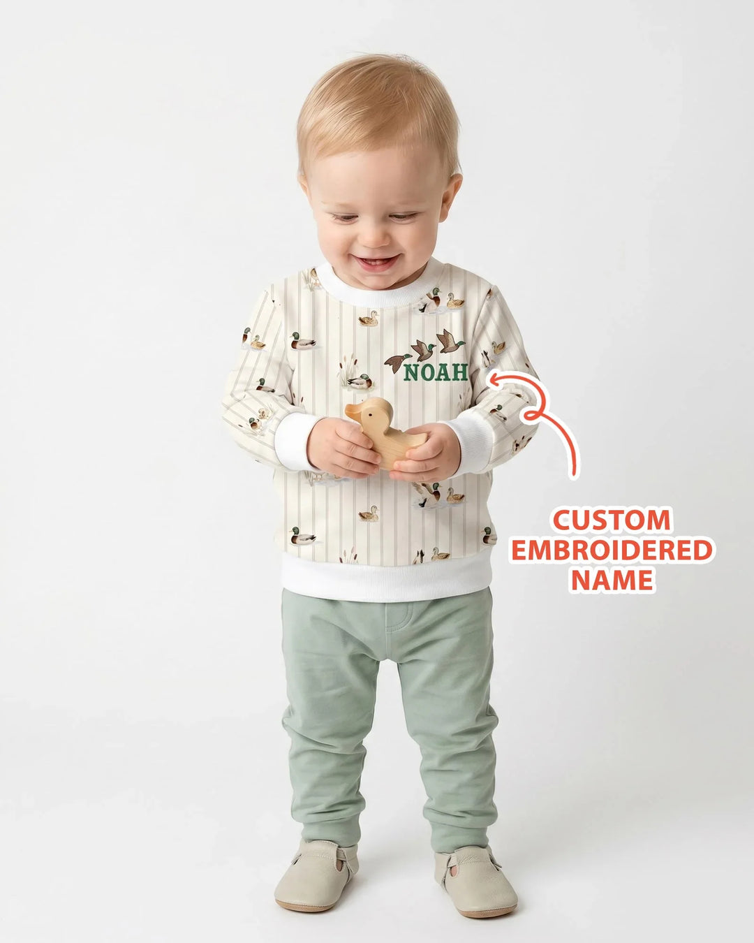 Custom Embroidered Name Mallard Duck Bamboo Crewneck Sweatshirt