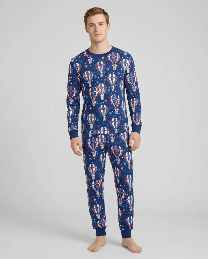 Patriotic Pups in Hot Air Balloons Family Matching Bamboo Men's Pajama Set