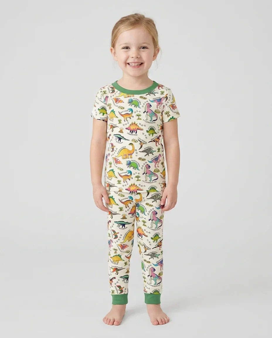 All The Dino Types Bamboo Two Piece Short Sleeve Pajama Set