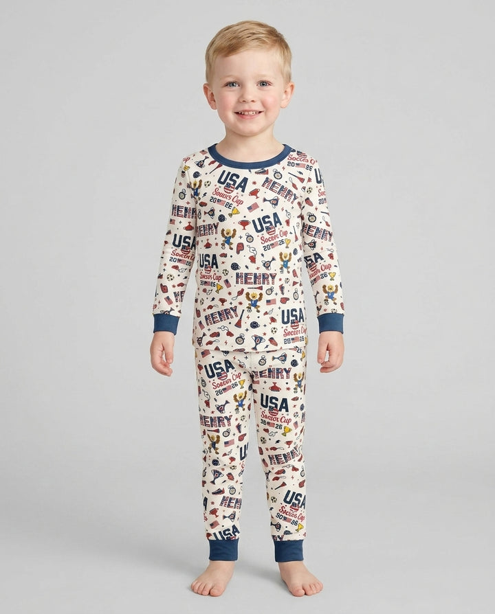 My First Soccer Cup 2026 Bamboo Two Piece Long Sleeve Pajama Set