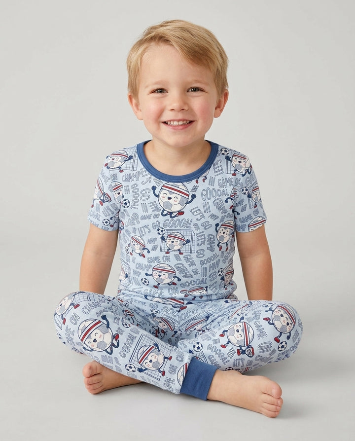 Happy Soccer Ball Family Matching Bamboo Two Piece Short Sleeve Pajama Set