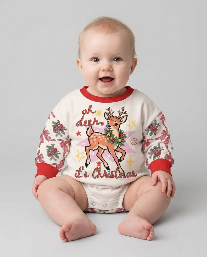 Vintage Oh Deer Christmas Bamboo Bubble Romper