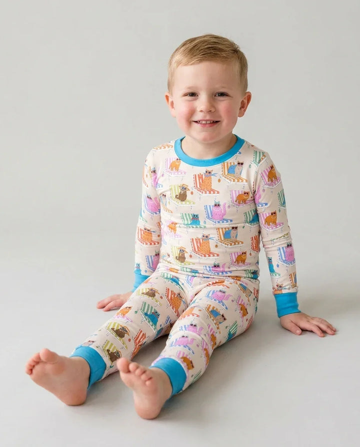 Meow Sunbathing Mommy & Me Matching Bamboo Two Piece Long Sleeve Pajama Set
