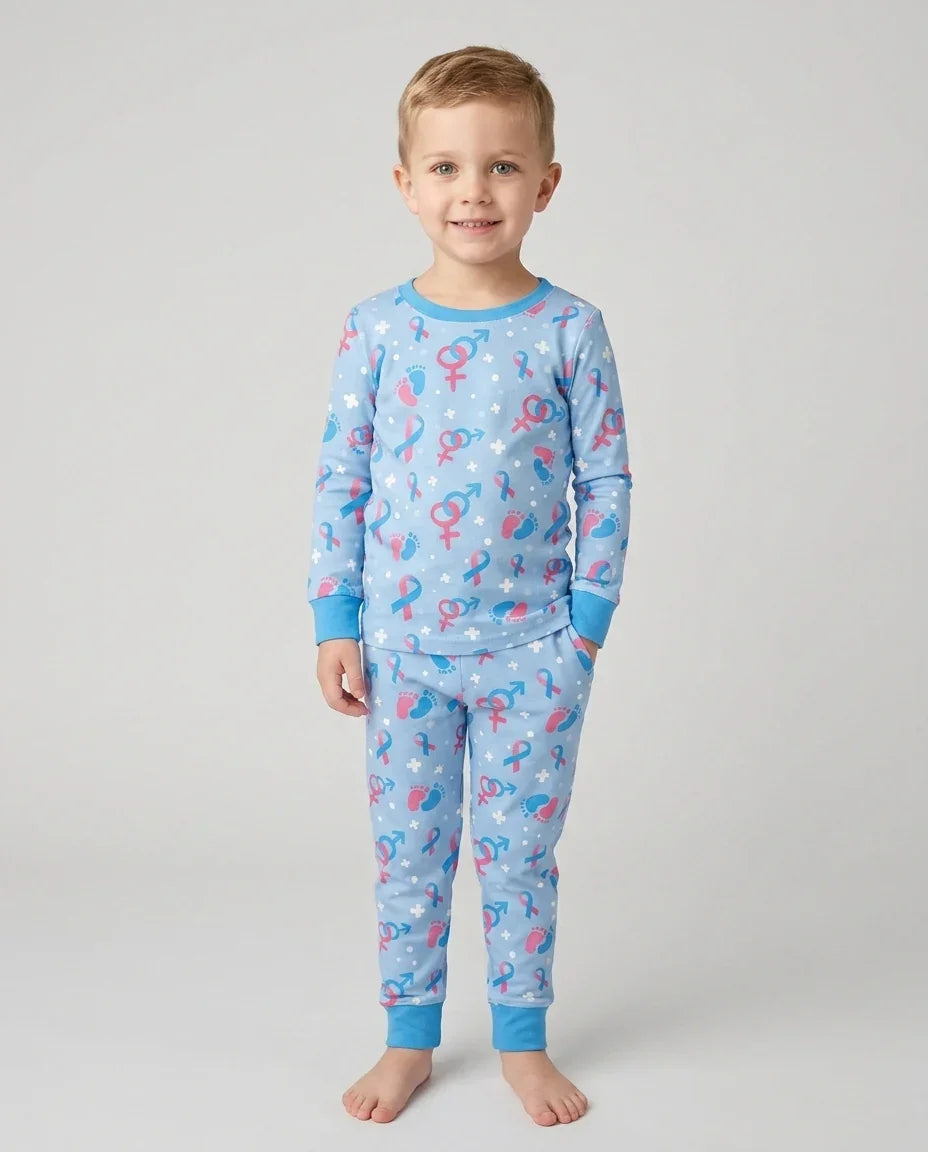 Infertility Awareness Blue and Pink Bamboo Two Piece Long Sleeve Pajama Set
