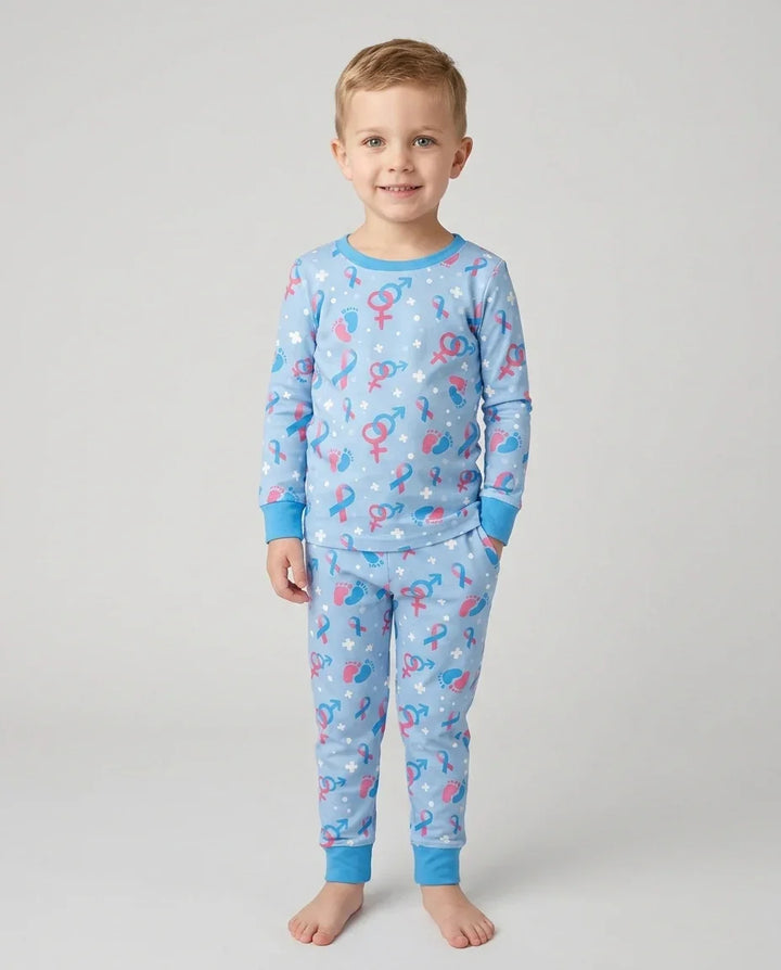 Infertility Awareness Blue and Pink Bamboo Two Piece Long Sleeve Pajama Set