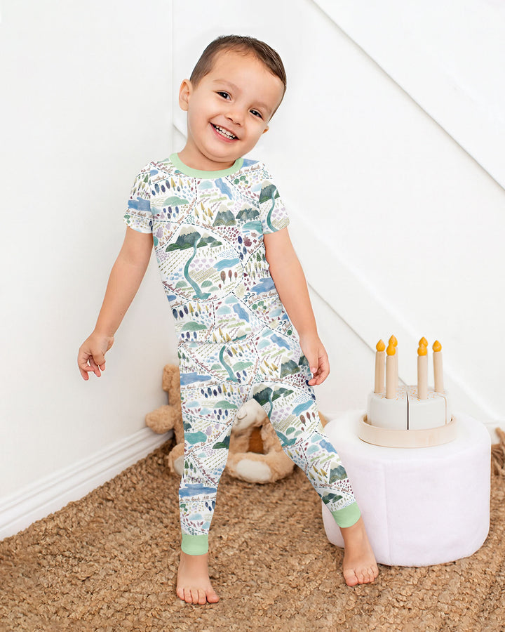 Whimsical Psalms 23 Map Bamboo Two Piece Short Sleeve Pajama Set