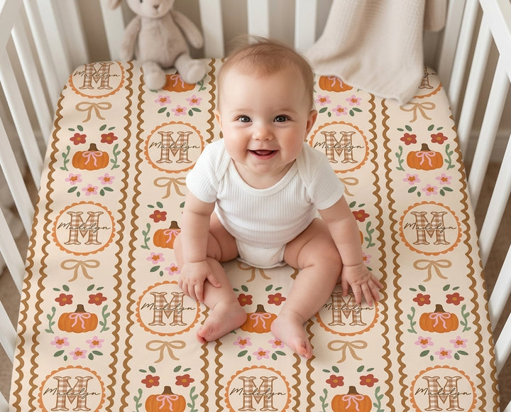 Custom Name Pumpkin Cottage Bamboo Fitted Crib Sheet