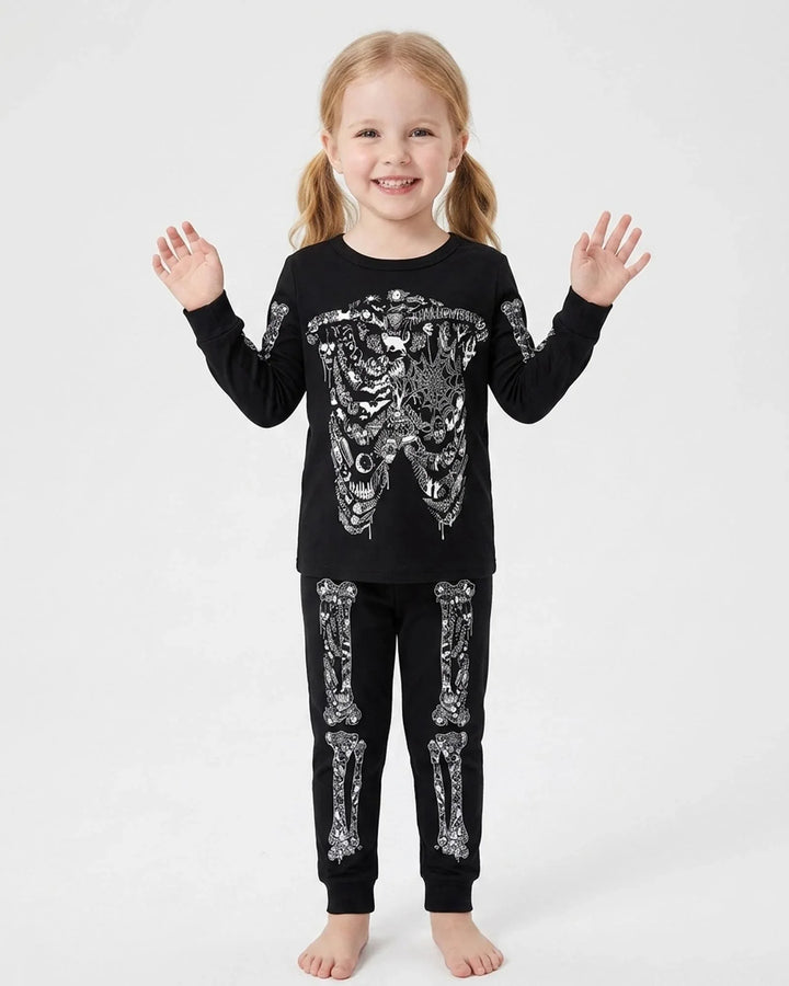 Haunted Halloween Skeleton Bamboo Two Piece Long Sleeve Pajama Set