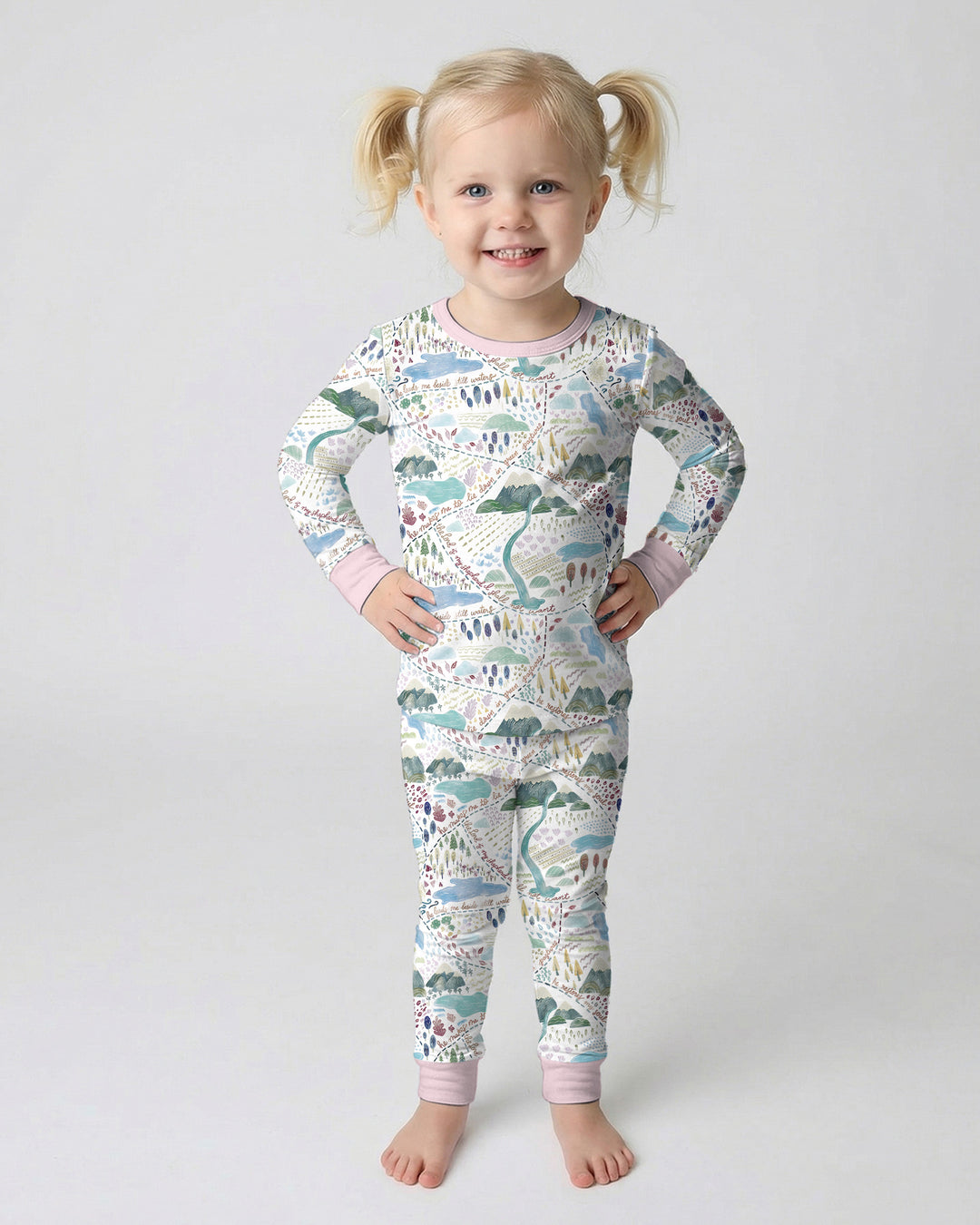 Whimsical Psalms 23 Map Bamboo Two Piece Long Sleeve Pajama Set