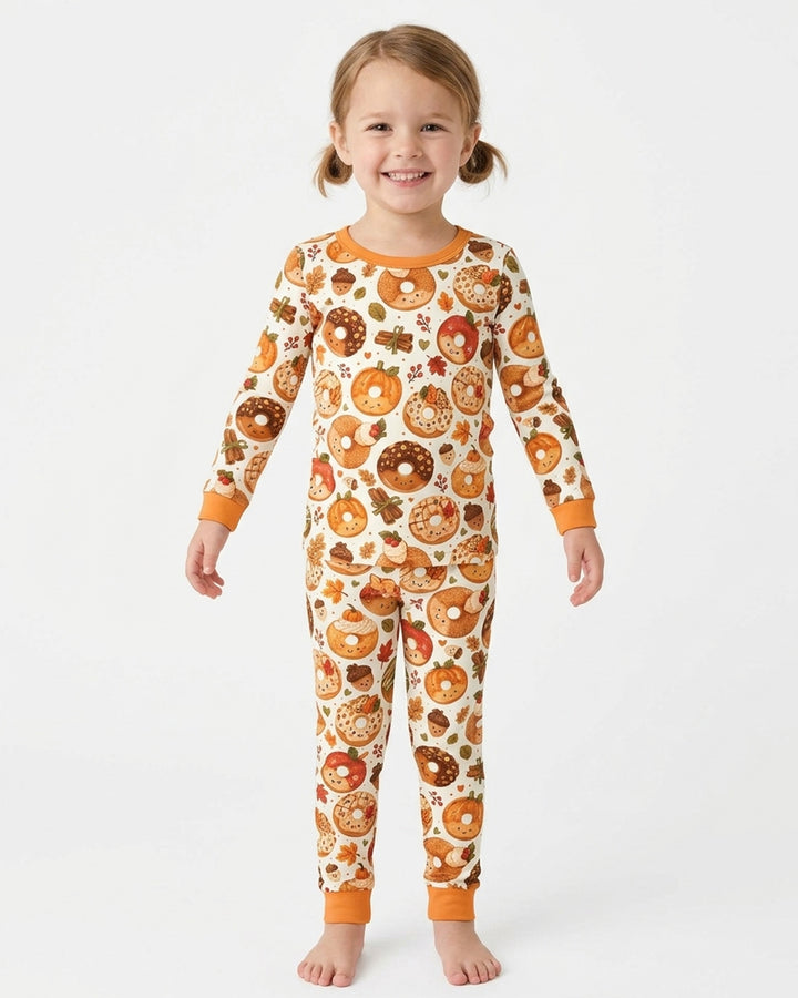 Cute Fall Donut Bamboo Two Piece Long Sleeve Pajama Set