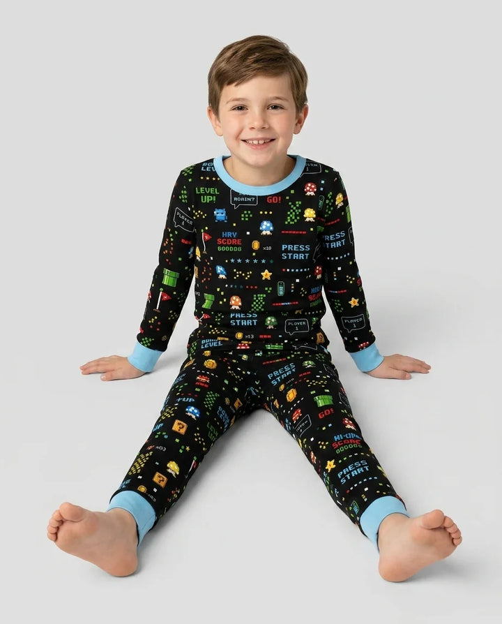 Pixel Game Lover Matching Bamboo Two Piece Long Sleeve Pajama Set