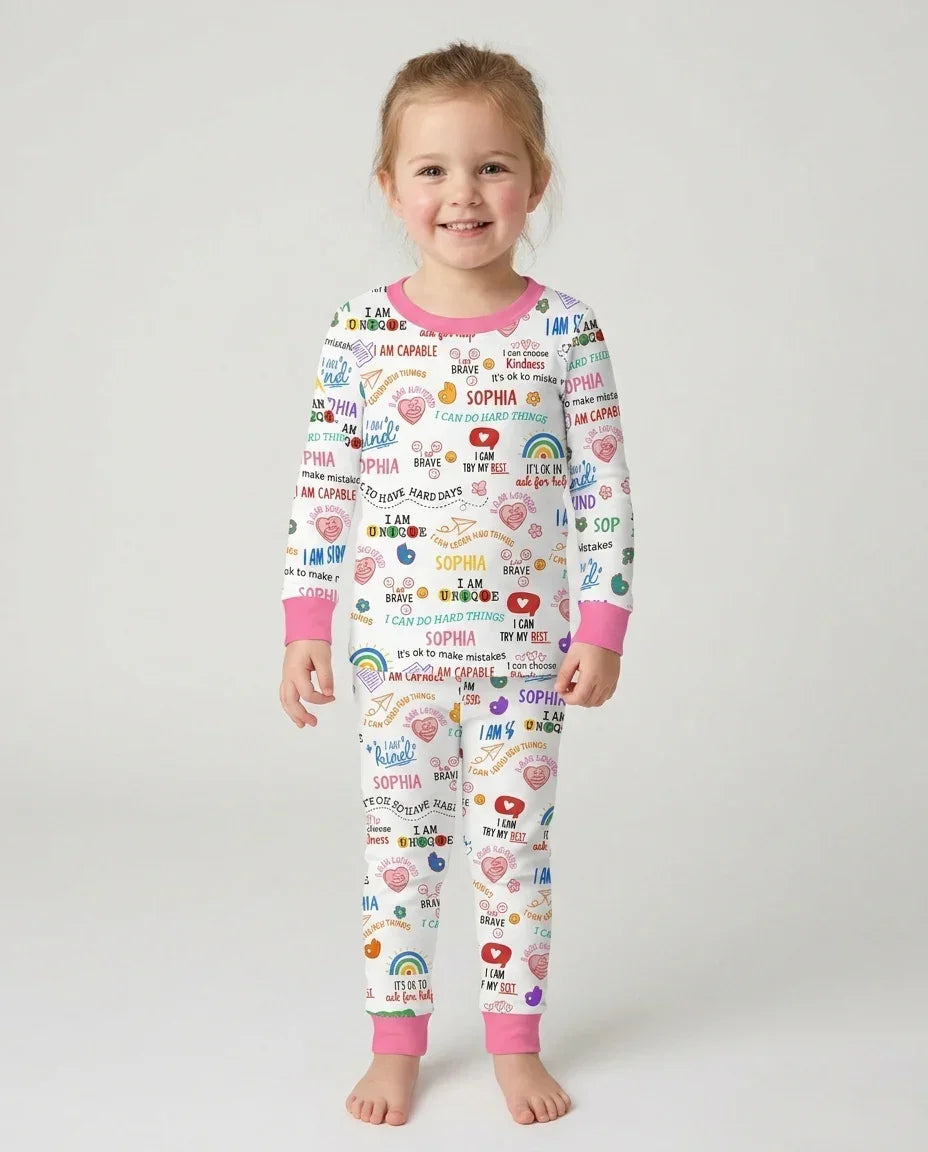 Daily Affirmations Matching Mommy & Baby Bamboo Two Piece Long Sleeve Pajama Set