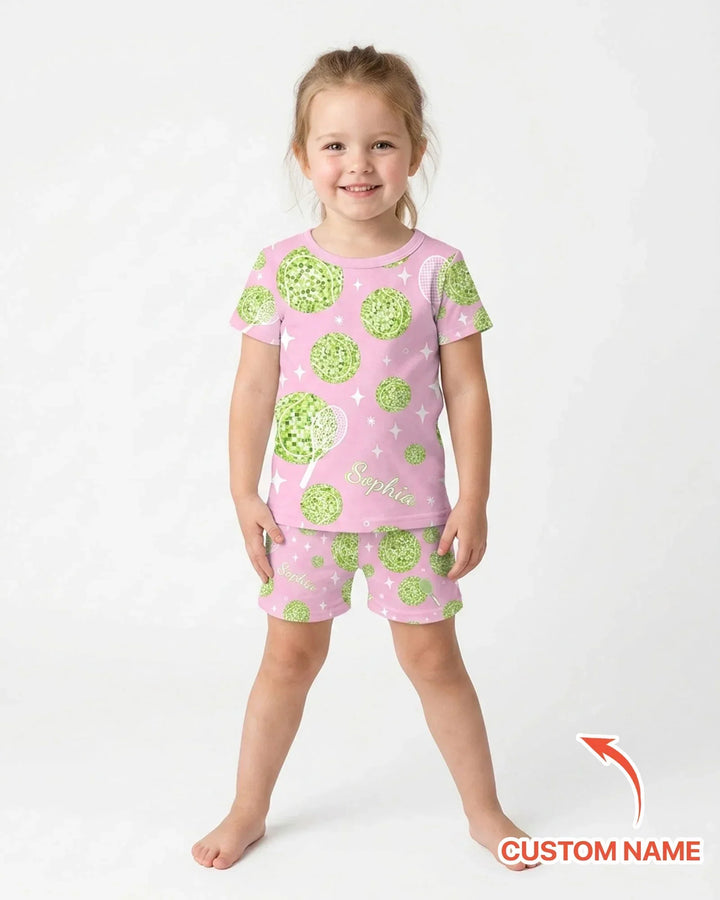 Tennis Disco Girl Party Matching Bamboo Two Piece Short Sleeve Shorts Pajama Set
