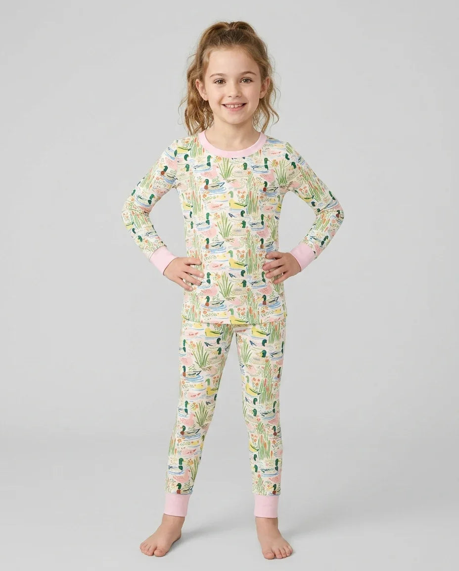 Whimsical Mallard Duck Bamboo Two Piece Long Sleeve Pajama Set