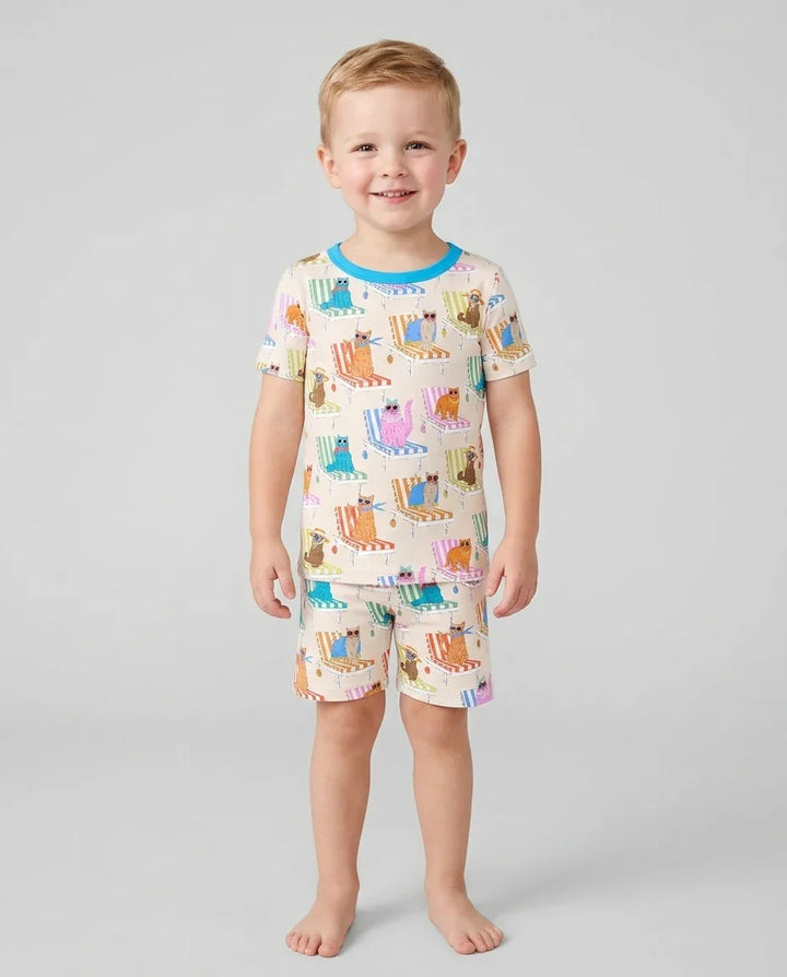 Meow Sunbathing Mommy & Me Matching Bamboo Two Piece Short Sleeve Shorts Pajama Set