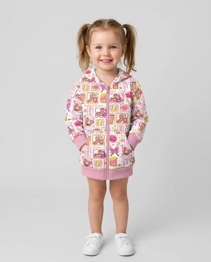 Pink Softball Game Day Bamboo Zip Hoodie