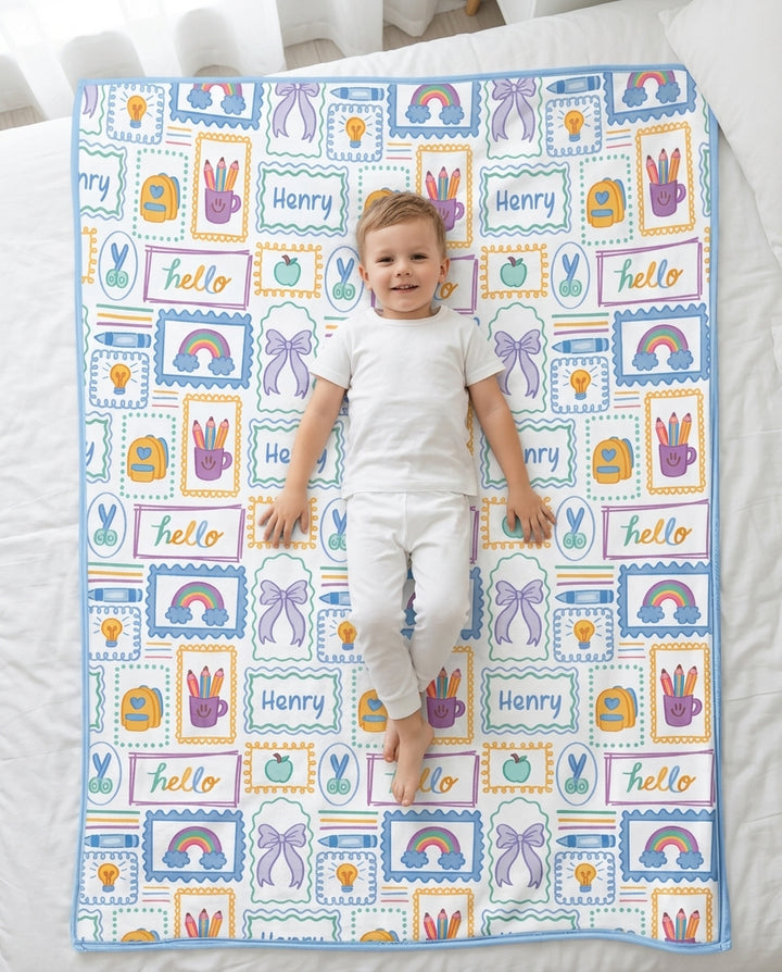 Custom Name Hello School Bamboo Blanket