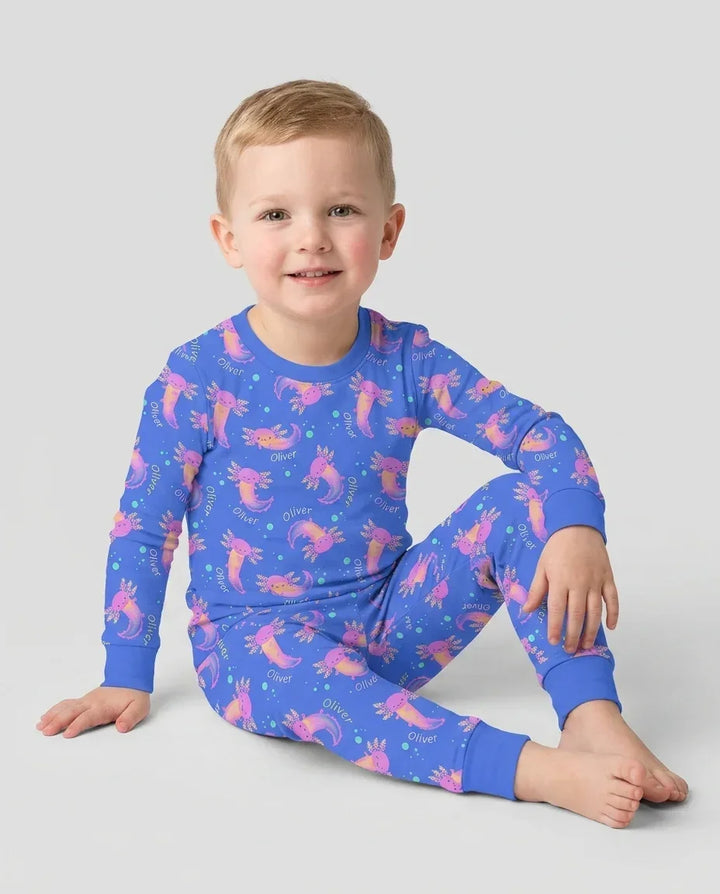 Axolotl Glow Custom Name Bamboo Two Piece Long Sleeve Pajama Set