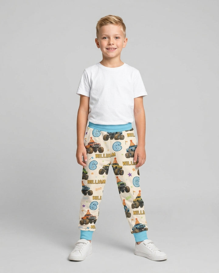 Custom Name Birthday Boy Monster Truck Bamboo Jogger