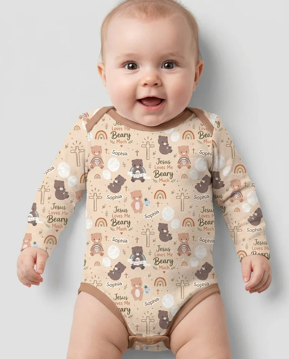 Custom Name Jesus Loves Me Beary Much Bamboo Bodysuit