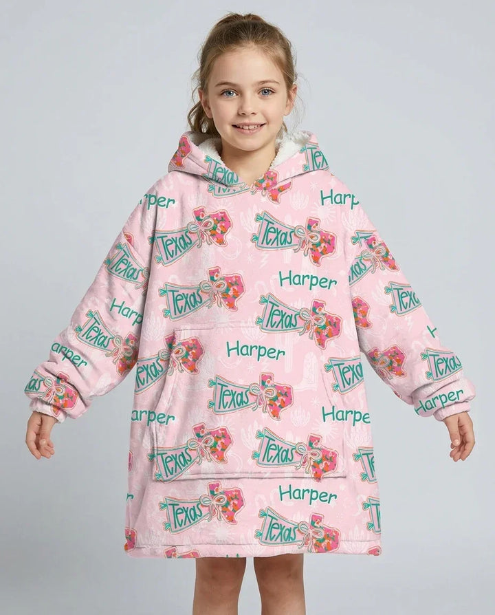 Custom Name Preppy Texas Charm Bamboo Blanket Hoodie