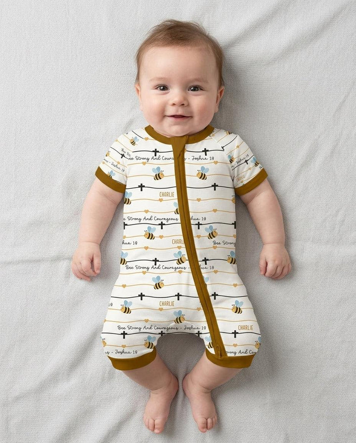 Bee Strong And Courageous Custom Name Bamboo Shorty Zippy
