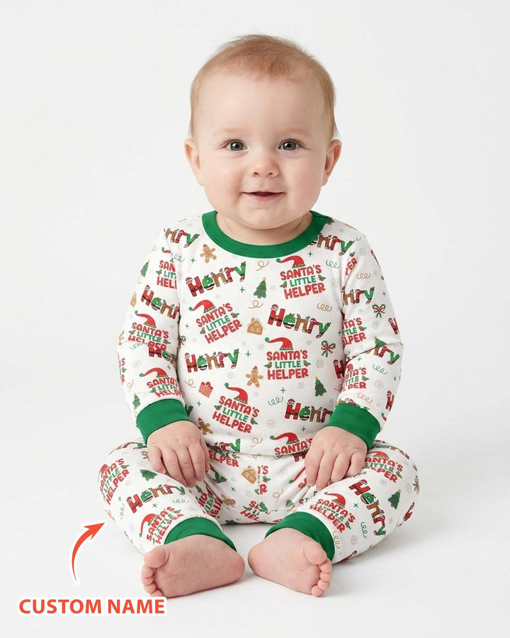 Personalized Santa's Little Helper Bamboo Two Piece Long Sleeve Pajama Set
