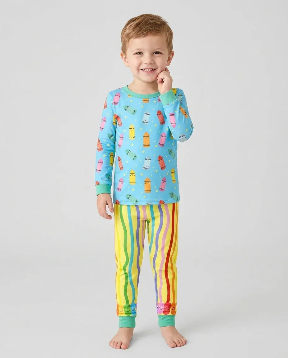 Happy Crayon Friends Bamboo Two Piece Long Sleeve Pajama Set