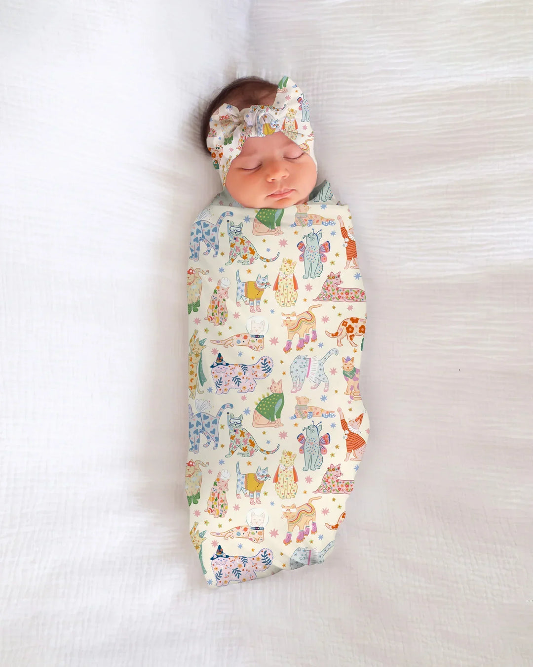 Whimsical Cat Parade swaddle blanket