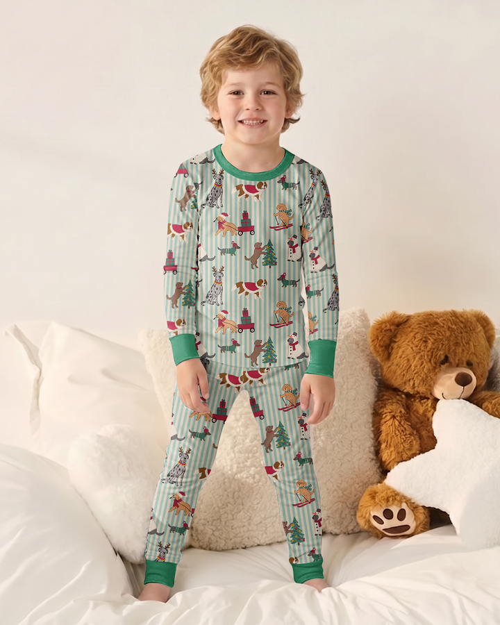 Christmas Pups & Holiday Adventures Bamboo Two Piece Long Sleeve Pajama Set
