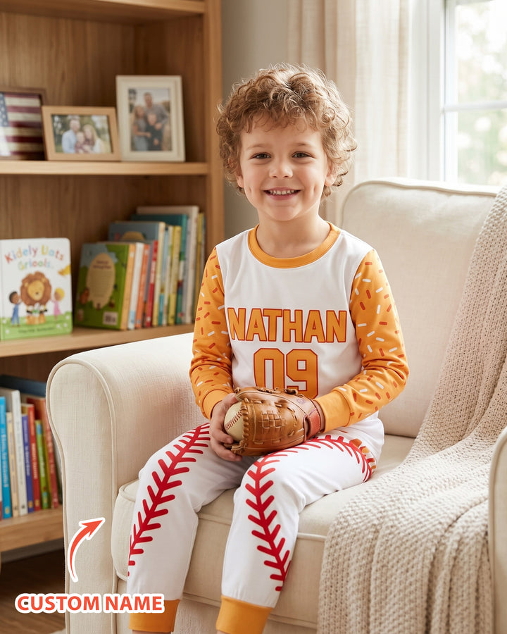 Personalized Dripping Sport Ball Custom Name Number Bamboo Two Piece Long Sleeve Pajama Set
