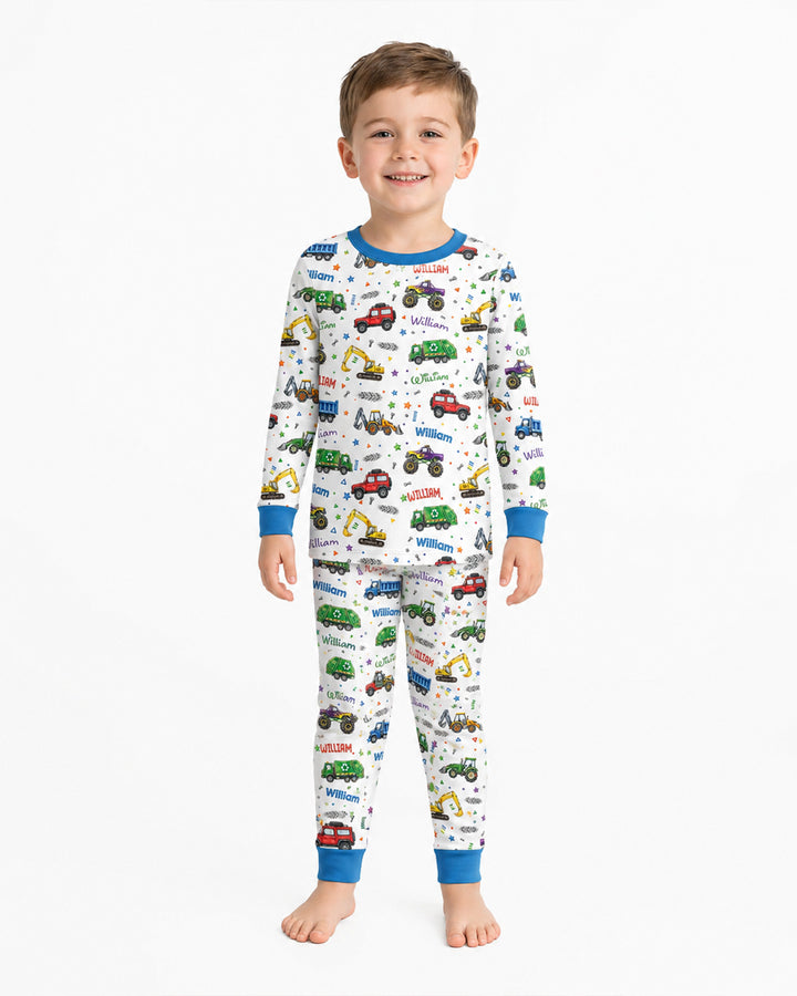 Cars And Trucks Parade Custom Name Bamboo Two Piece Long Sleeve Pajama Set
