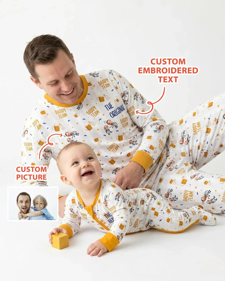Embroidered Dad And Me Picture Bamboo Men's Pajama Set