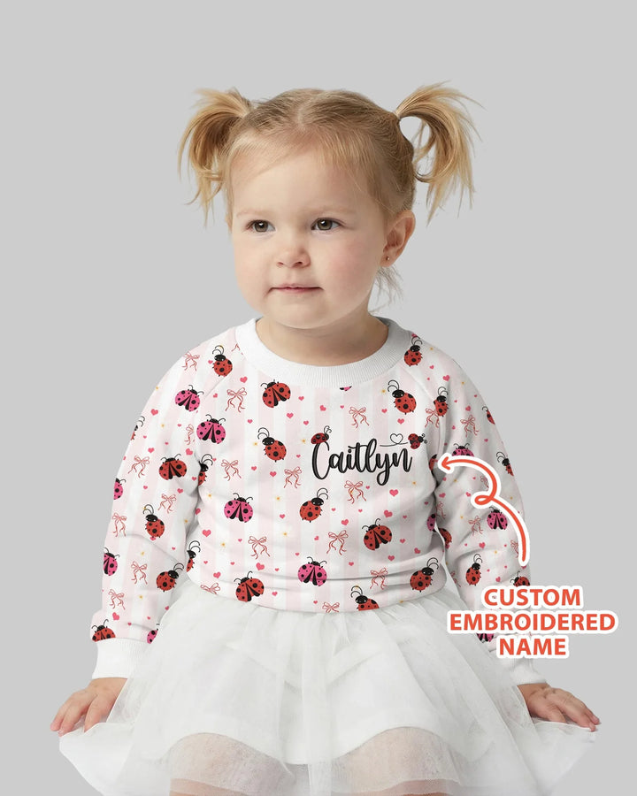 Custom Embroidered Name Ladybug Bamboo Crewneck Sweatshirt