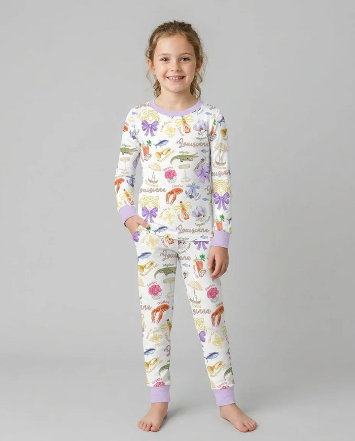Louisiana Preppy Summer Bamboo Two Piece Long Sleeve Pajama Set