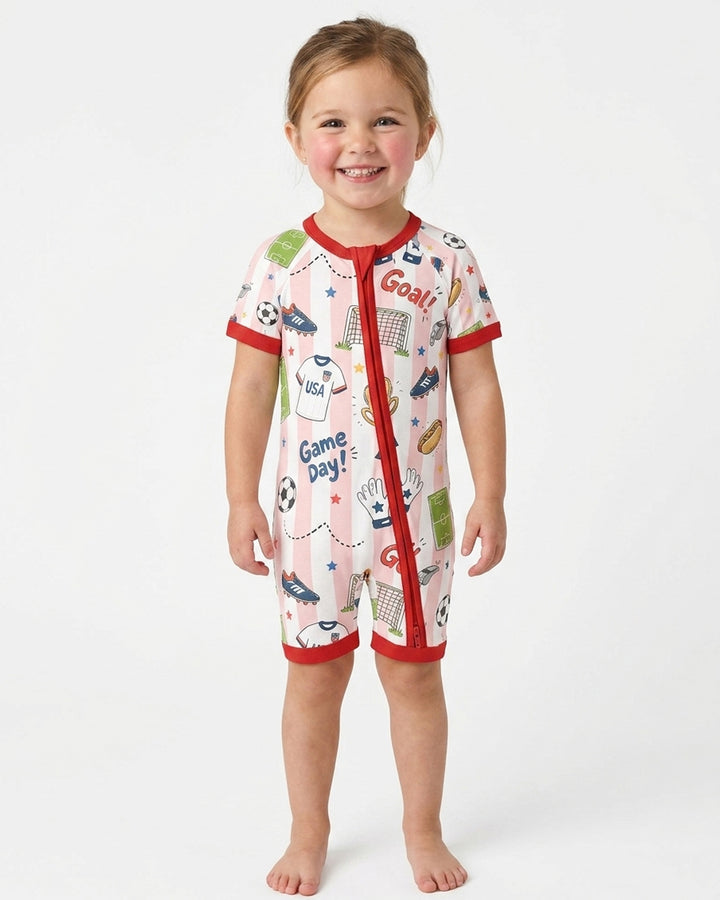 Striped Soccer Game Day Family Matching Bamboo Shorty Zippy