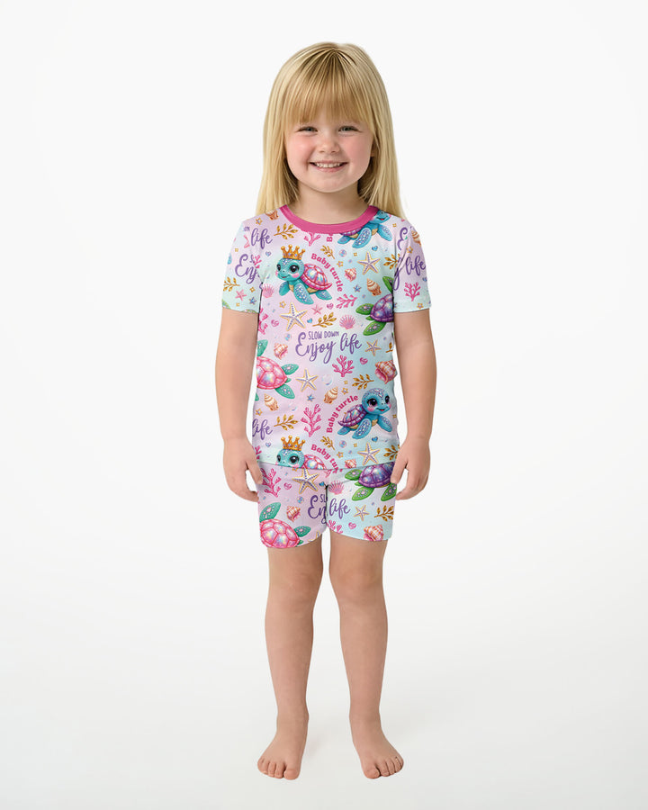 Baby Turtle Bamboo Two Piece Short Sleeve Shorts Pajama Set
