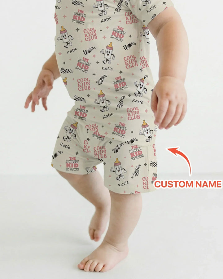 Custom Name Cool Club Daddy & Me Matching Bamboo Two Piece Short Sleeve Shorts Pajama Set