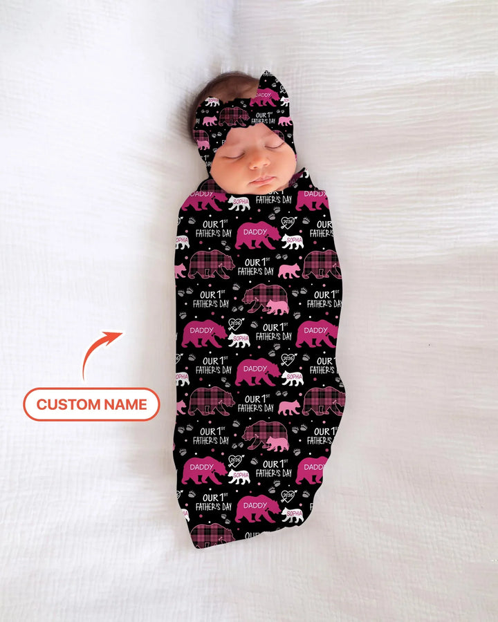 Our 1st Father's Day Daddy Bear & Me Matching swaddle blanket