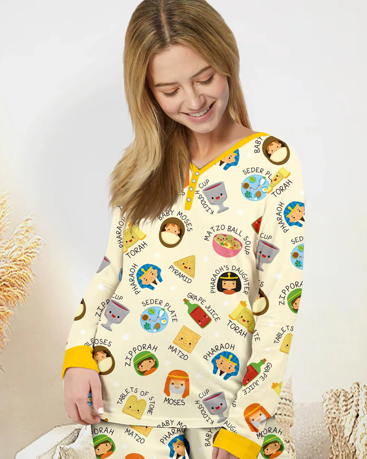 Cute Passover Characters Bamboo Women Pajama Set