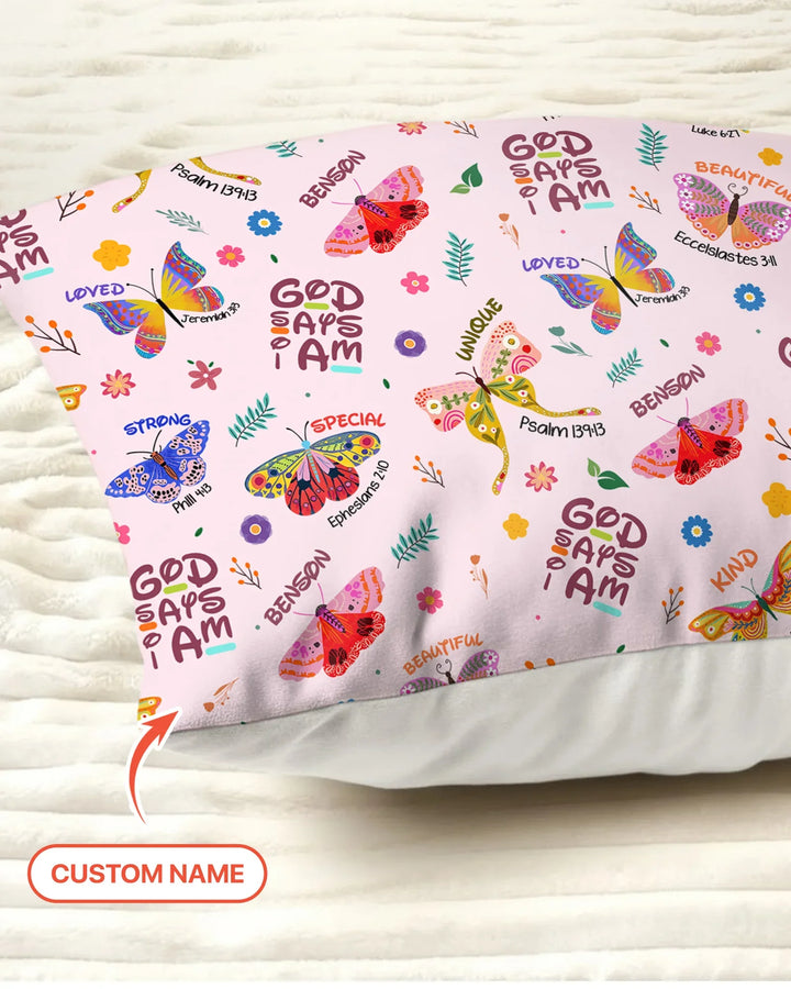 Custom Name God says I am Butterfly Bamboo Pillow Case