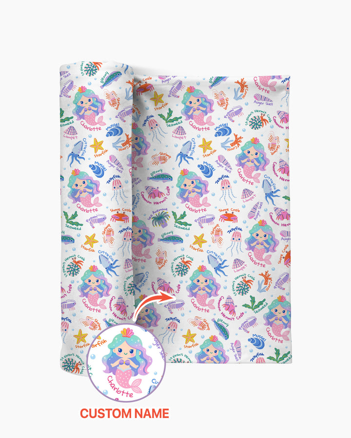 Personalized Cute Mermaid bamboo swaddle blanket