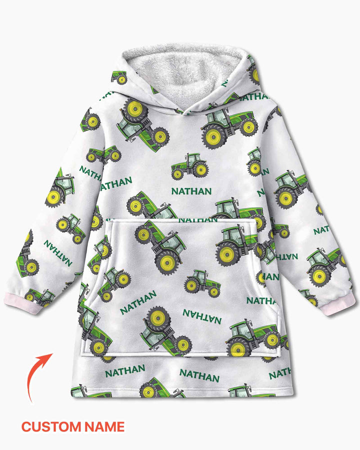 Custom Name Green Tractors Matching Daddy & Me Bamboo Blanket Hoodie