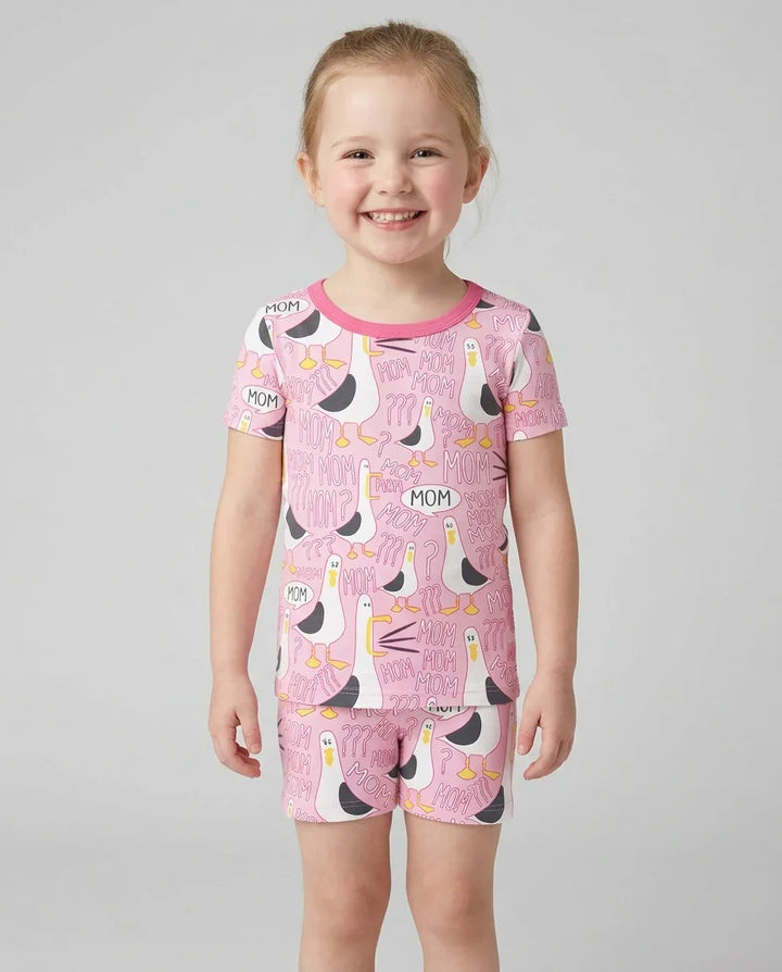 Funny Seagull MOM Two Piece Short Sleeve Shorts Pajama Set