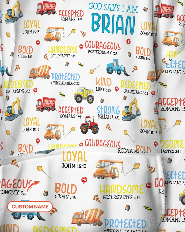 Personalized God Says I Am Little Builder Bamboo Blanket Hoodie