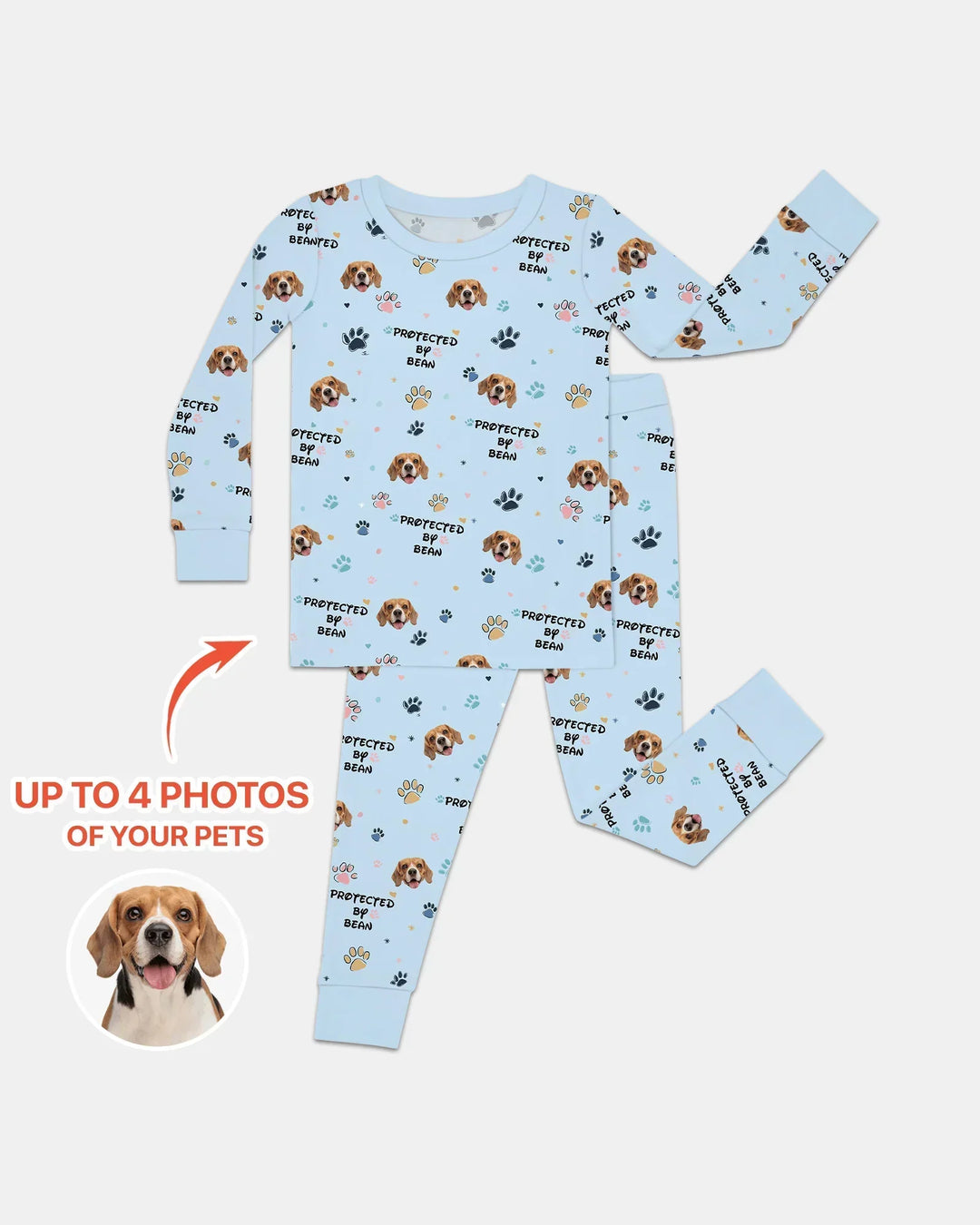 Custom Dogs Photo "Protected By" Bamboo Two Piece Long Sleeve Pajama Set