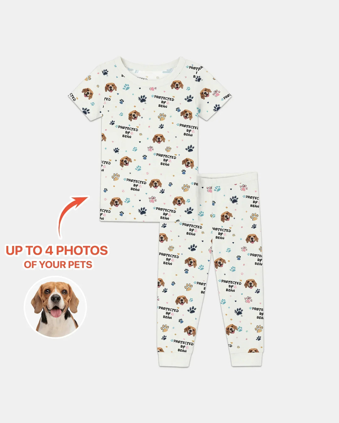 Custom Dogs Photo "Protected By" Bamboo Two Piece Short Sleeve Pajama Set