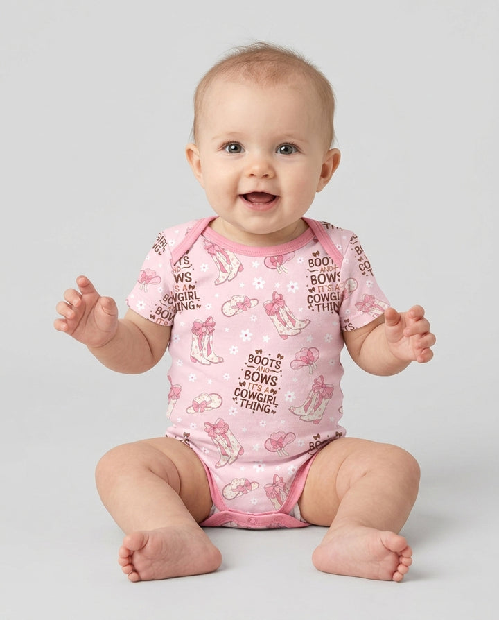 Western Cowgirl Boots And Bows Bamboo Bodysuit