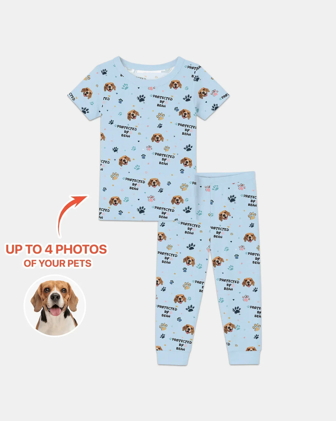 Custom Dogs Photo "Protected By" Bamboo Two Piece Short Sleeve Pajama Set