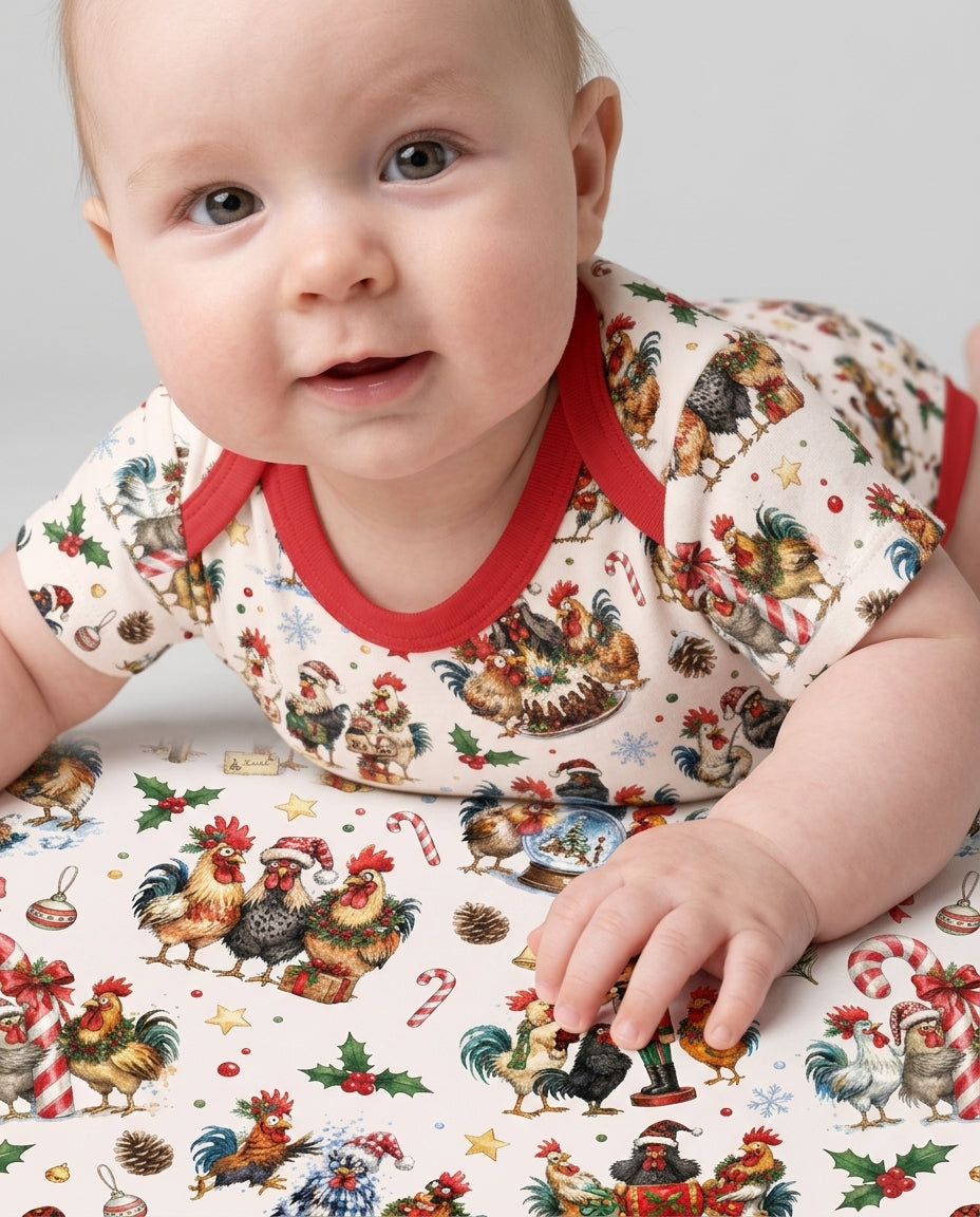 Funny Roosters On Christmas Bamboo Bodysuit